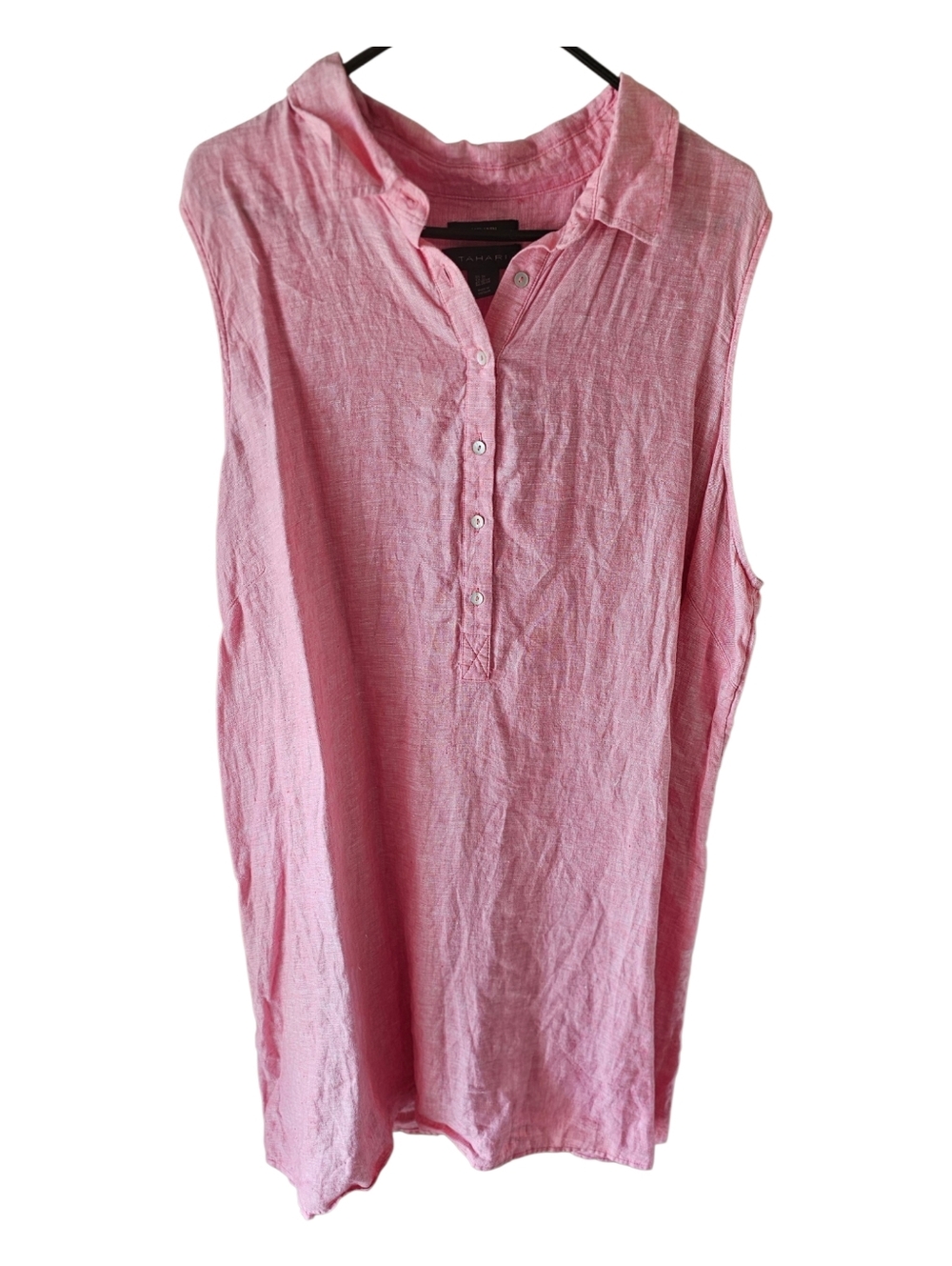 Tahari 100% Linen Sleeveless Shirt Dress NWOT PinkTahari Pink Linen 3X